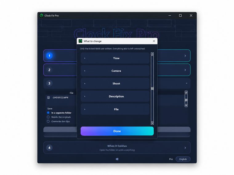 Clock Fix Pro correction options