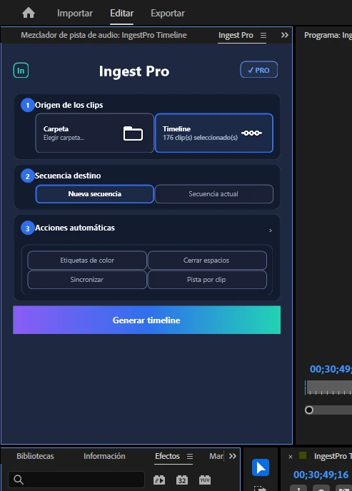 The Ingest Pro panel inside Premiere
