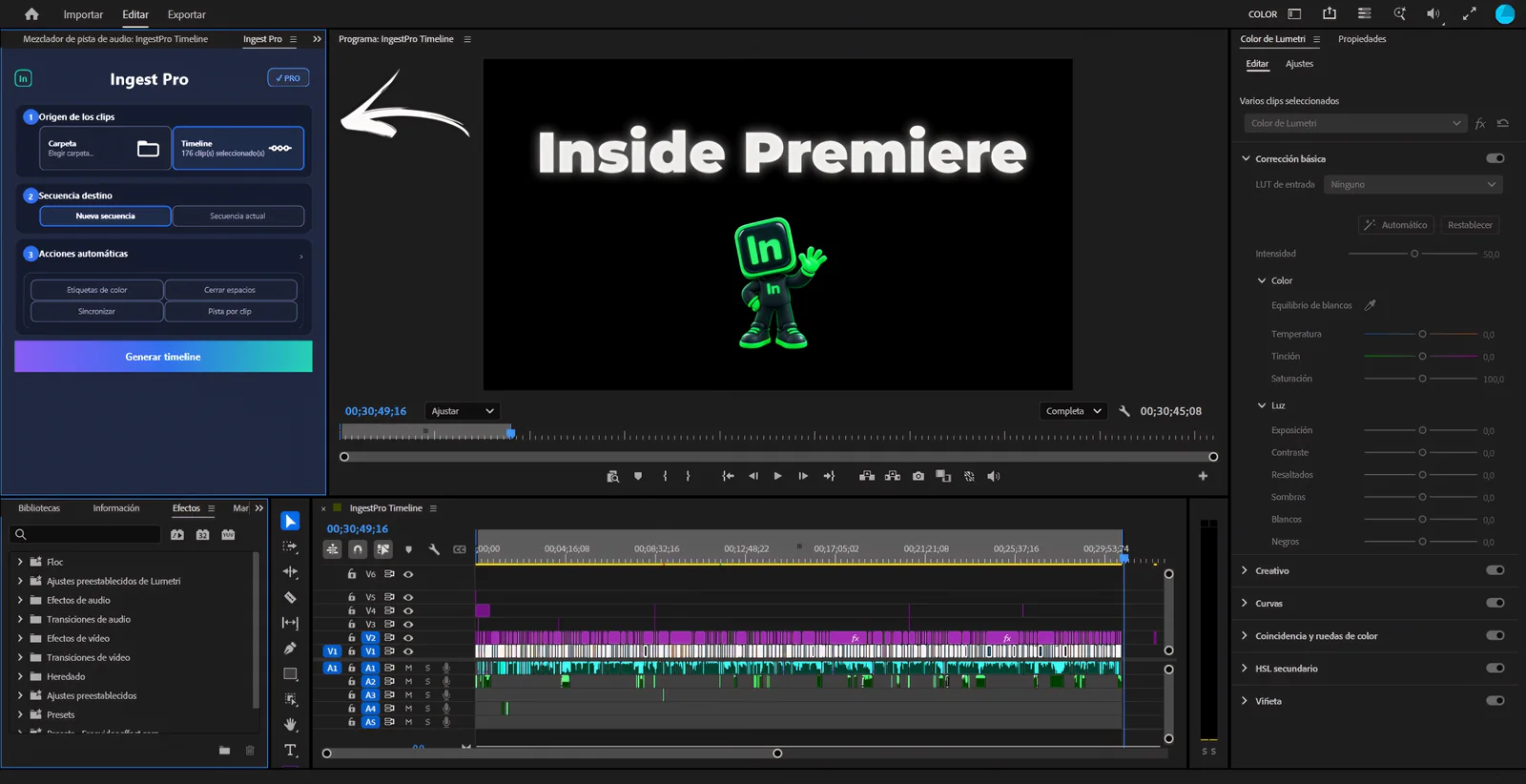 The Ingest Pro panel docked inside Premiere Pro